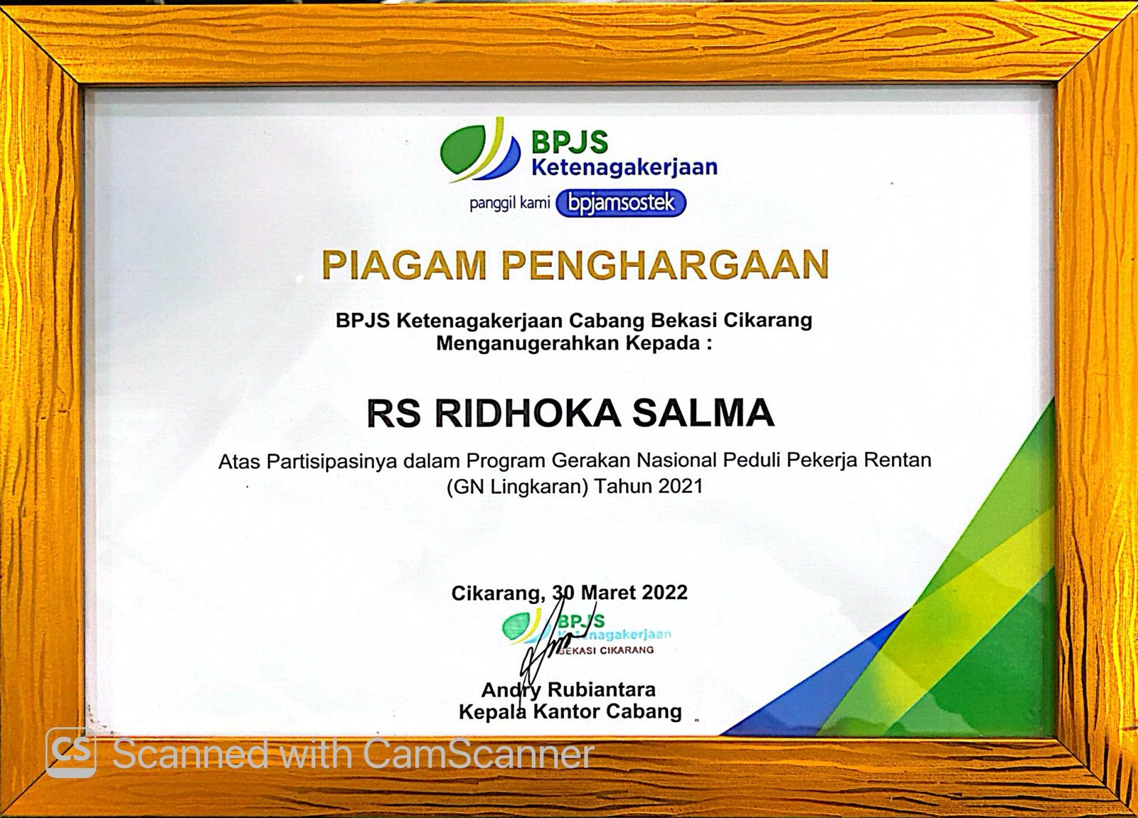 Piagam Penghargaan Program GN Lingkaran